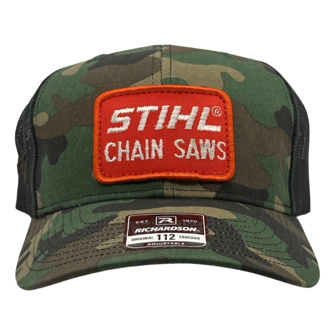 Vintage STIHL Chain Saws Patch sewn onto New Richardson 112 Trucker Hat