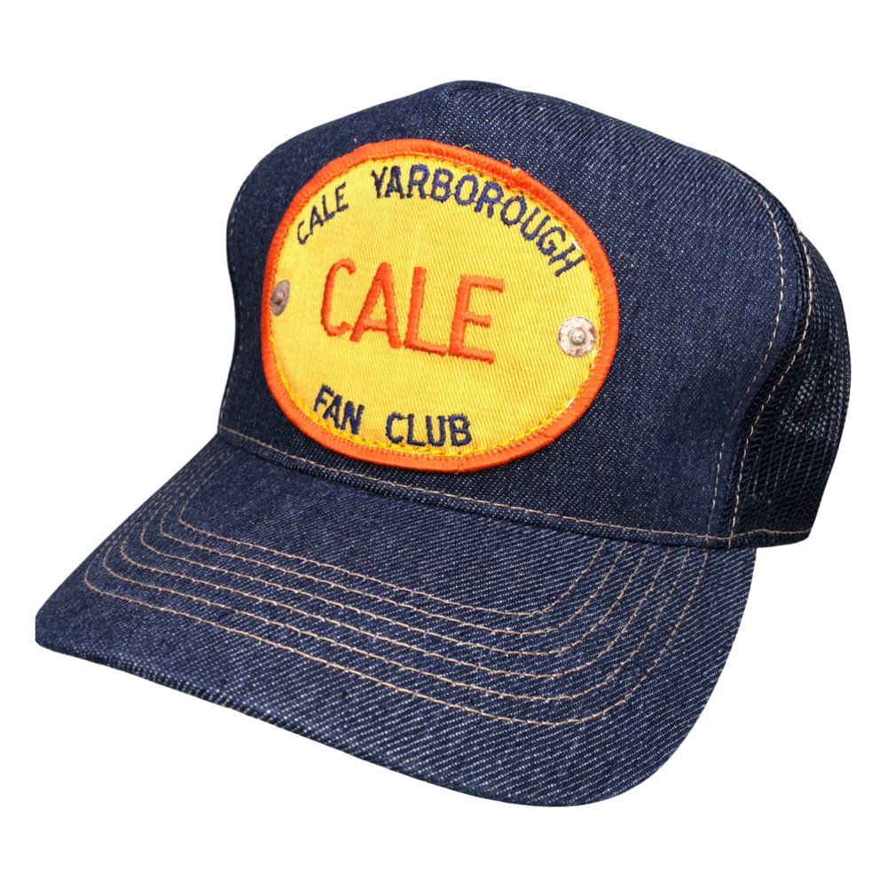 Vintage Cale Yarborough Patch sewn onto New Denim Trucker Hat + Rivets