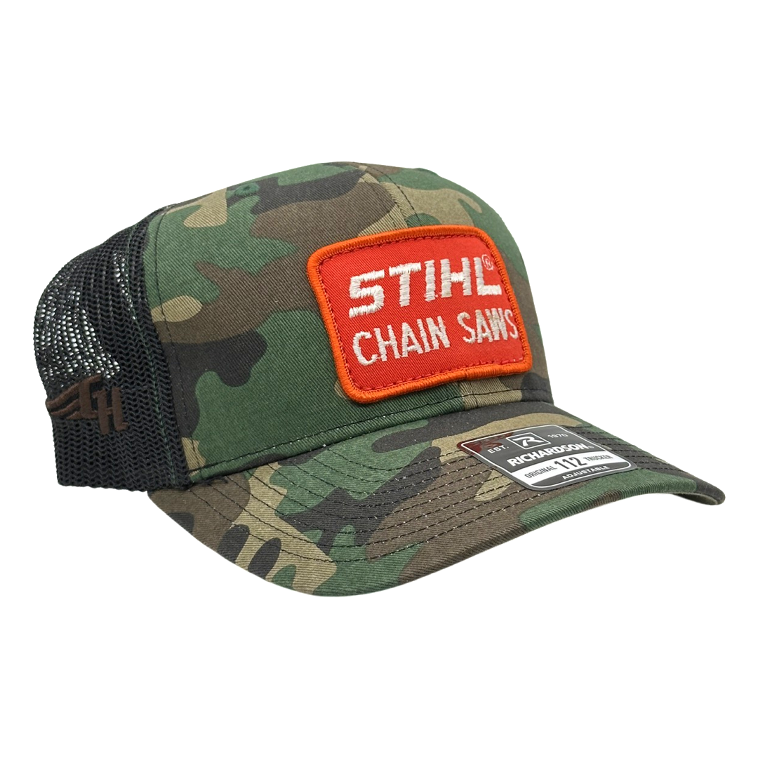 Vintage STIHL Chain Saws Patch sewn onto New Richardson 112 Trucker Hat