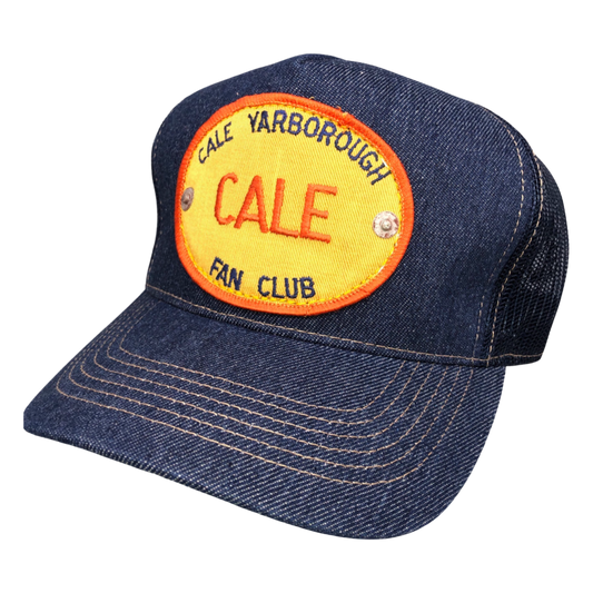 Vintage Cale Yarborough Patch sewn onto New Denim Trucker Hat + Rivets